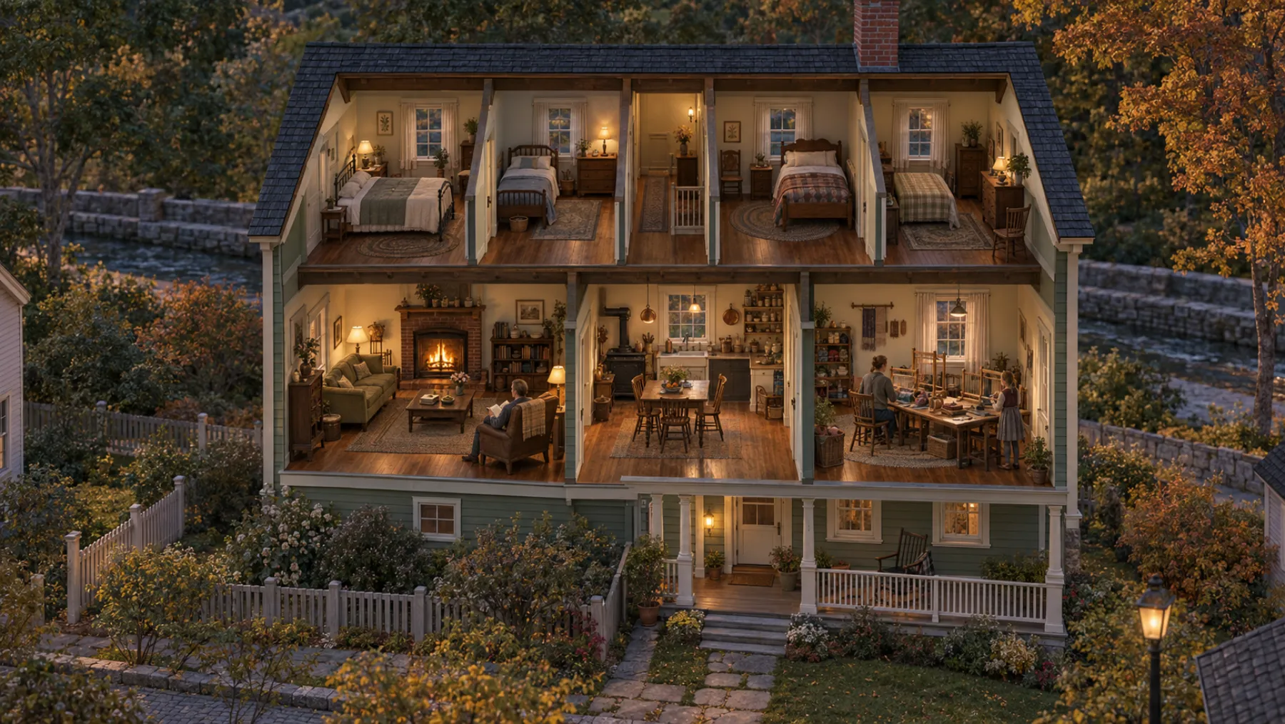 The Weaver, a two-storey cottage with four bedrooms, shared living room, kitchen and one flexible studio