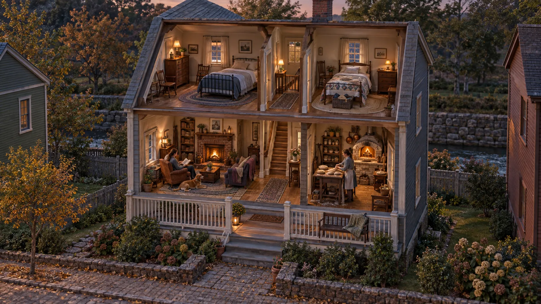 The Fuller, a two-storey cottage with two bedrooms, shared living room, kitchen and one flexible studio
