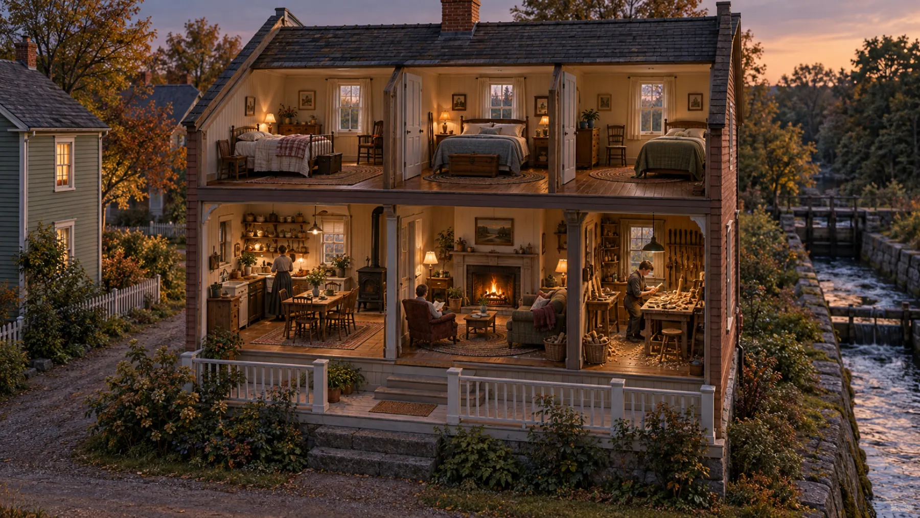The Loomfixer, a two-storey cottage with three bedrooms, shared living room, kitchen and one flexible studio